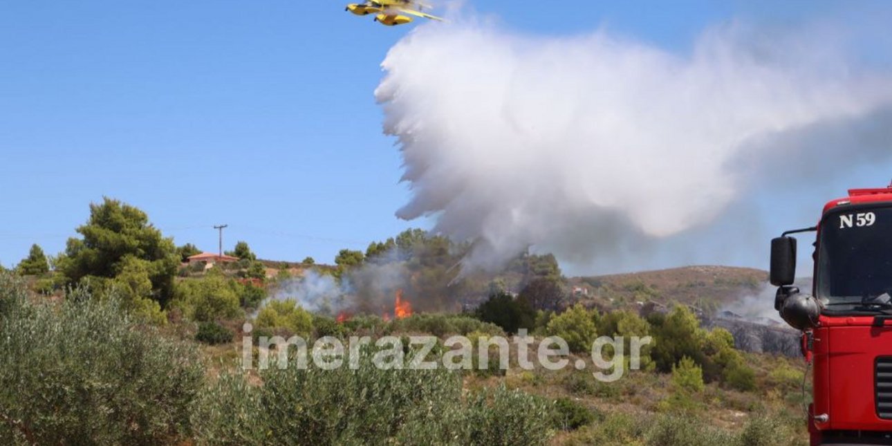 Μαίνεται η φωτιά στην περιοχή Αγαλάς Ζακύνθου -Τραυματίστηκε πυροσβέστης [εικόνες - βίντεο]